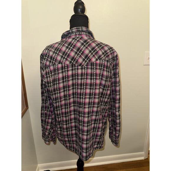 Bit & Bridle Shirt Womens XL Western Pearl Snap Plaid Long Sleeve - Picture 4 of 4